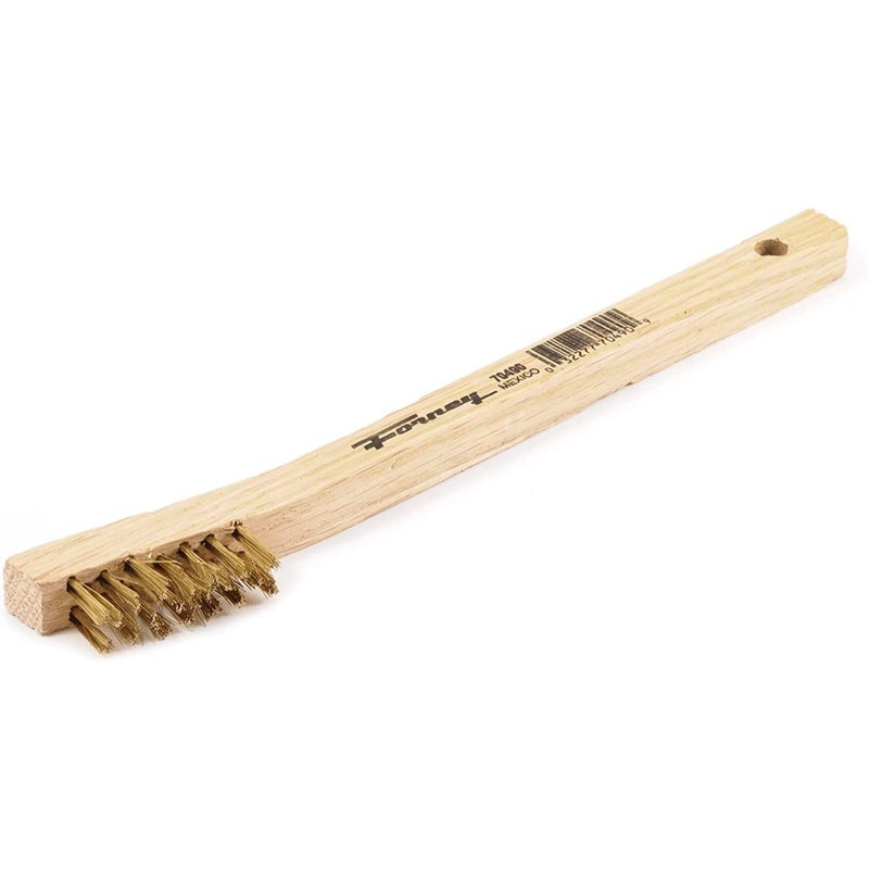 Forney 70490 Wire Scratch Brush, Brass with Wood Handle, 7-3/4-Inch-by-.006-Inch - Image 1